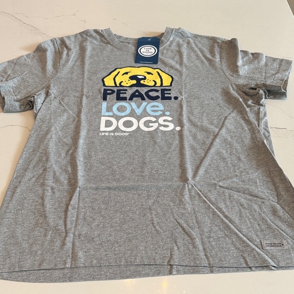Life Is Good Tops - Life is Good “Peace Love Dogs” Crusher Tee Shirt Size: large Color: gray